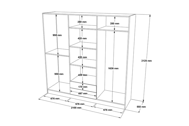 Vaatekaappi Nagisa 210 cm - Pähkinä - Säilytys - Vaatesäilytys - Vaatekaappi