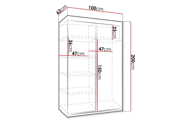 Vaatekaappi Top 100x62x200 cm - Valkoinen - Säilytys - Vaatesäilytys - Vaatekaappi