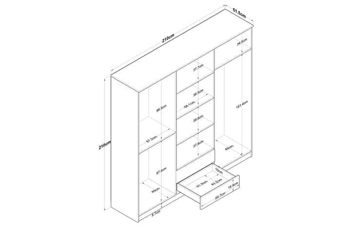 Vaatekaappi peilillä Cambrian - Pähkinä/Valkoinen - Säilytys - Vaatesäilytys - Vaatekaappi