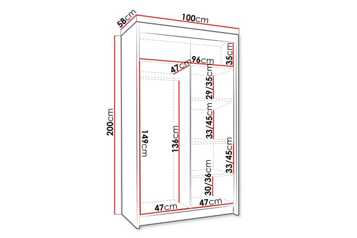 Vaatekaappi Veria 100x200 cm - Musta - Säilytys - Vaatesäilytys - Vaatekaappi