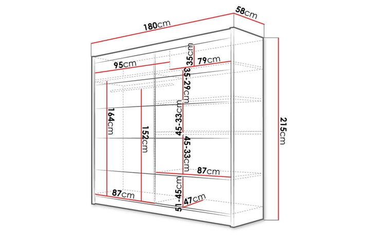 Vaatekaappi Wallinford 180x215 cm - Musta/Valkoinen - Säilytys - Vaatesäilytys - Vaatekaappi