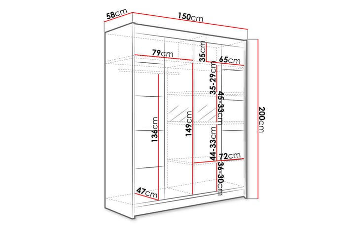 Vaatekaappi peilillä Richmond 150x200 cm - Ruskea/Valkoinen - Säilytys - Vaatesäilytys - Vaatekaappi