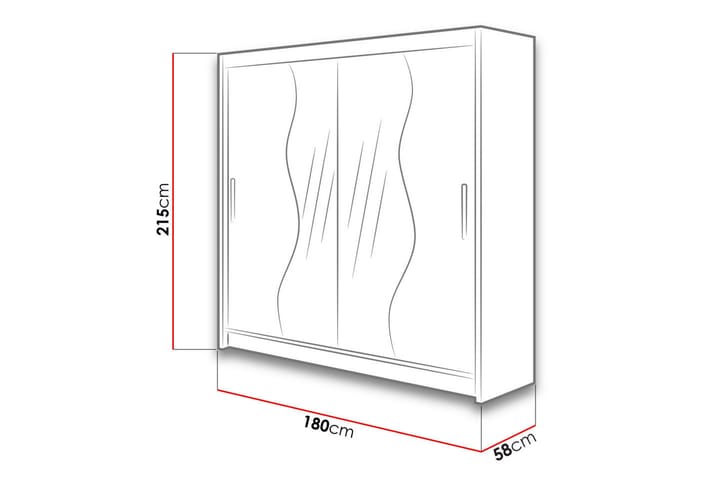 Vaatekaappi peilillä Dravon 180x215 cm - Valkoinen - Säilytys - Vaatesäilytys - Vaatekaappi