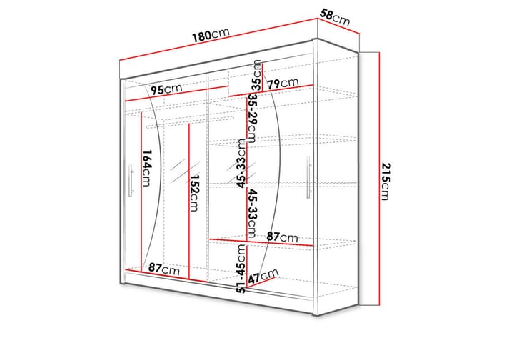 Vaatekaappi peilillä Praha 180x215 cm - Musta - Säilytys - Vaatesäilytys - Vaatekaappi