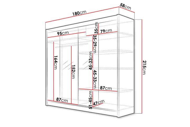 Vaatekaappi peilillä Wallinford 180x215 cm - Musta - Säilytys - Vaatesäilytys - Vaatekaappi