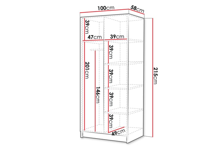 Vaatekaappi Peilillä Barriga 100 cm - Musta - Säilytys - Vaatesäilytys - Vaatekaappi