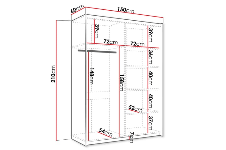 Vaatekaappi Peilillä Haparanda 150 cm - Valkoinen - Säilytys - Vaatesäilytys - Vaatekaappi