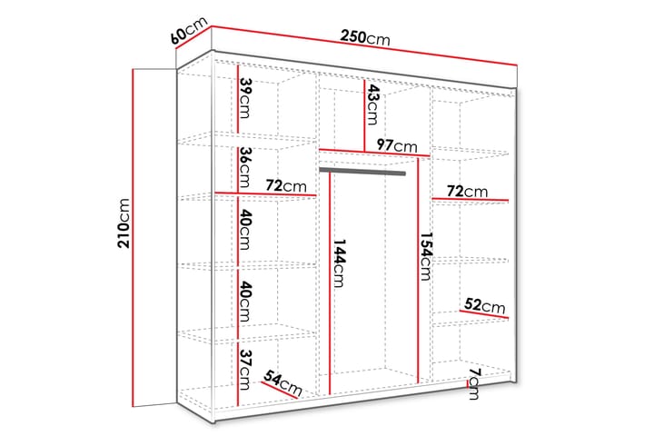 Vaatekaappi Peilillä Haparanda 250 cm - Valkoinen - Säilytys - Vaatesäilytys - Vaatekaappi