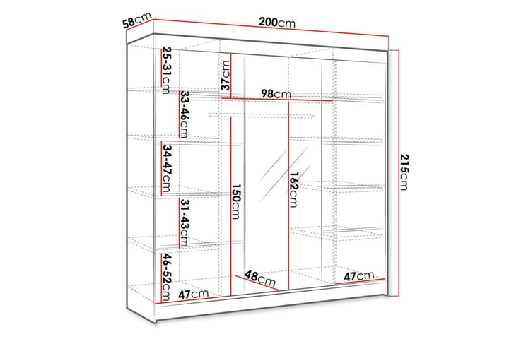 Vaatekaappi peilillä Cyria 200x215 cm - Ruskea/Musta - Säilytys - Vaatesäilytys - Vaatekaappi