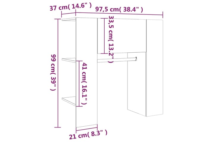 beBasic Eteisen kaappi valkoinen 97,5x37x99 cm tekninen puu - Valkoinen - Säilytys - Vaatesäilytys - Vaatenaulakko