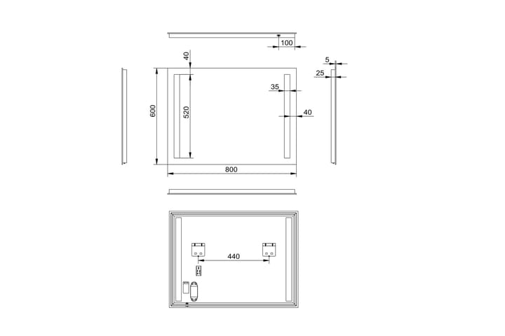 Kylpyhuonepeili Delaryd 60 cm LED-valaistus - Sisustustuotteet - Peili