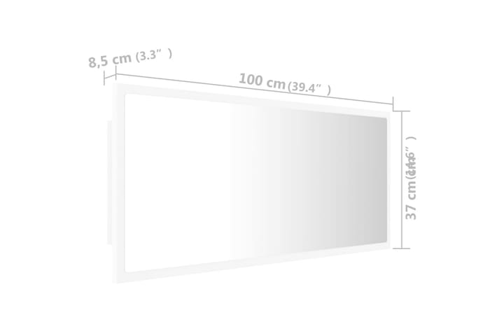 Kylpyhuonepeili LED 100x8,5x37 cm - Valkoinen - Sisustustuotteet - Peili