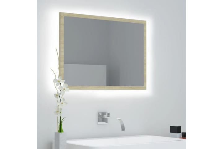 LED-kylpyhuonepeili Sonoma-tammi 60x8,5x37 cm lastulevy - Ruskea - Sisustustuotteet - Peili