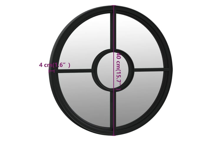 Puutarhapeili musta 40x4 cm rauta pyöreä ulkokäyttöön - Musta - Sisustustuotteet - Peili