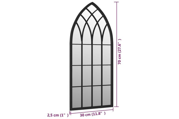 Puutarhapeili musta 70x30 cm rauta ulkokäyttöön - Musta - Sisustustuotteet - Peili