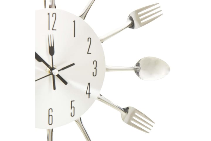 325162 Wall Clock with Spoon and Fork Design Silver 31 cm Al - Hopea - Sisustustuotteet - Seinäkoristeet - Kellot