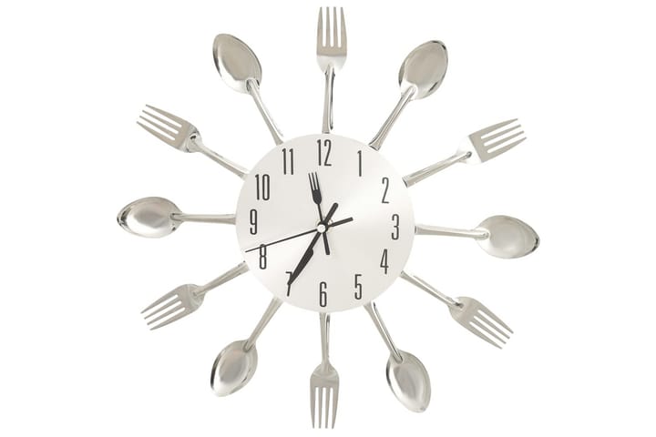 325162 Wall Clock with Spoon and Fork Design Silver 31 cm Al - Hopea - Sisustustuotteet - Seinäkoristeet - Kellot