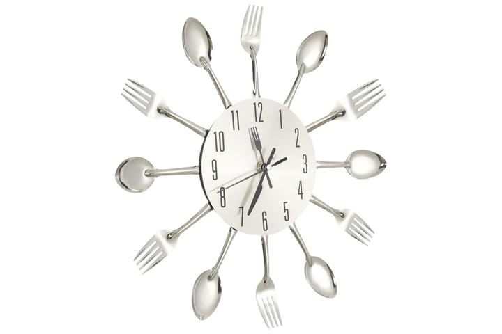 325162 Wall Clock with Spoon and Fork Design Silver 31 cm Al - Hopea - Sisustustuotteet - Seinäkoristeet - Kellot