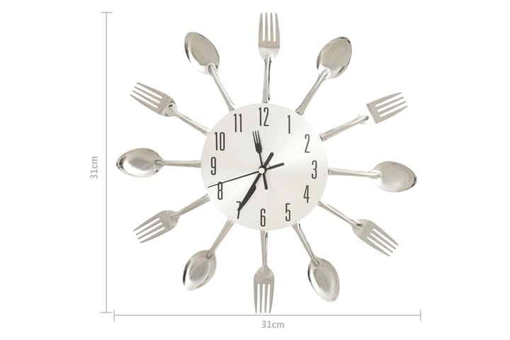 325162 Wall Clock with Spoon and Fork Design Silver 31 cm Al - Hopea - Sisustustuotteet - Seinäkoristeet - Kellot