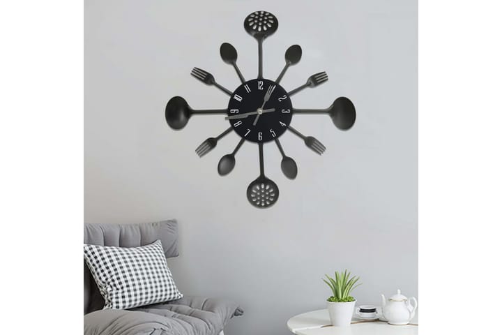 325163 Wall Clock with Spoon and Fork Design Black 40 cm Alu - Musta - Kellot