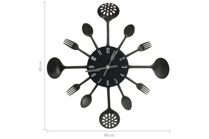 325163 Wall Clock with Spoon and Fork Design Black 40 cm Alu - Musta - Kellot