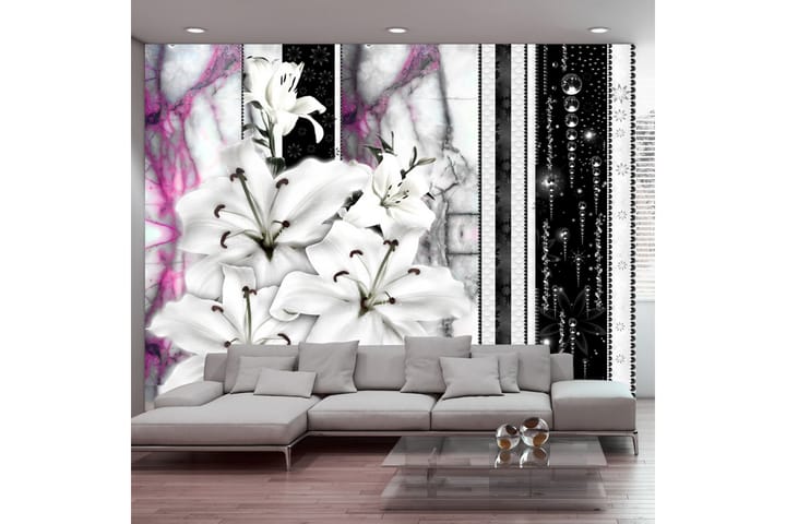 Valokuvatapetti Crying Lilies On Purple Marble 350x245 - Artgeist sp. z o. o. - Sisustustuotteet - Seinäkoristeet - Tapetit - Valokuvatapetit