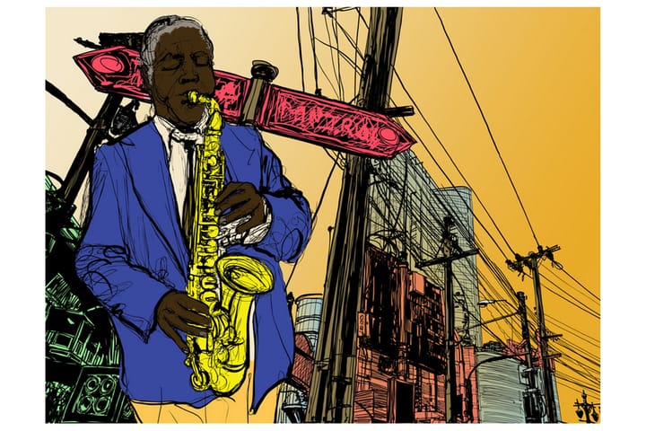 Valokuvatapetti Saxophonist In New York 350x270 - Artgeist sp. z o. o. - Sisustustuotteet - Seinäkoristeet - Tapetit - Valokuvatapetit