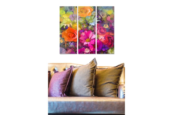 Taulu Floral 3-pak Monivärinen - 20x50 cm - Sisustustuotteet - Seinäkoristeet