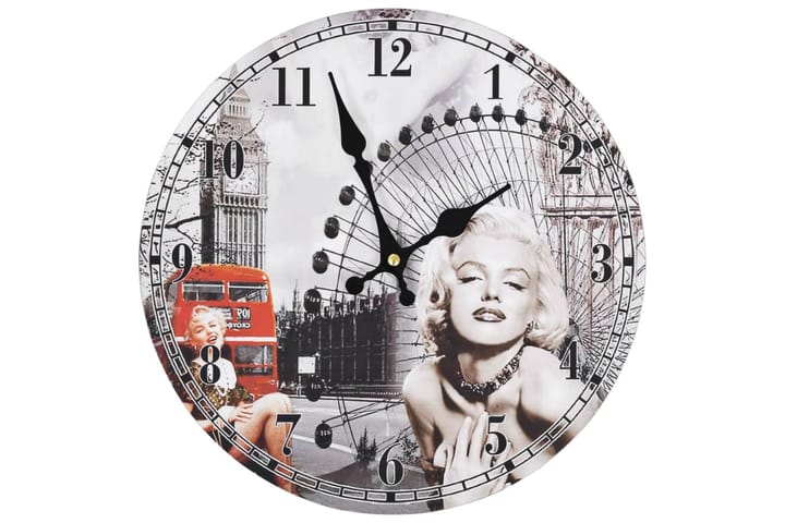 Vintagetyylinen seinäkello Marilyn Monroe 30 cm - Monivärinen - Sisustusesineet - Kellot