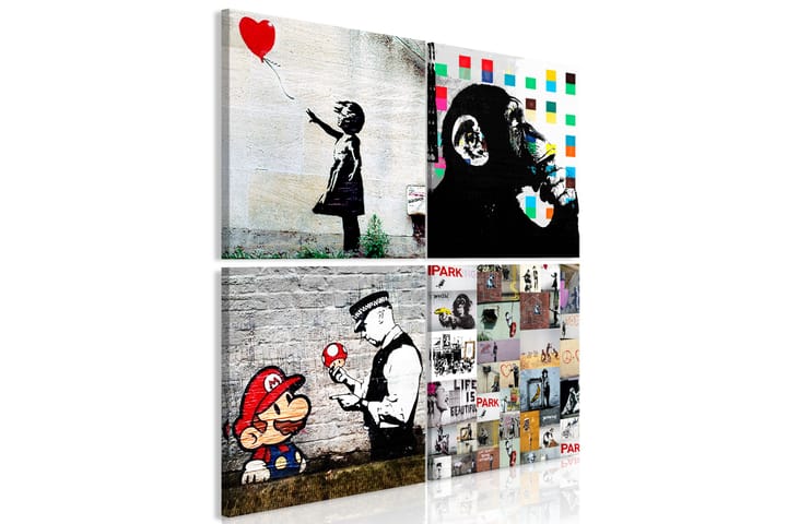 Taulu Banksy Collage (4 Parts) 90x90 - Artgeist sp. z o. o. - Sisustustuotteet - Taulu & taide - Canvas-taulu