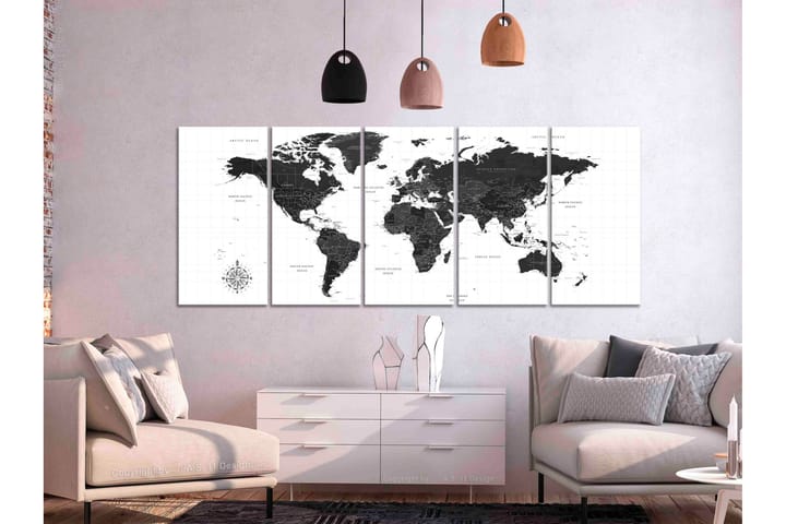 Taulu Black And White Map 5 Parts Narrow 200x80 - Artgeist sp. z o. o. - Sisustustuotteet - Taulu & taide - Canvas-taulu