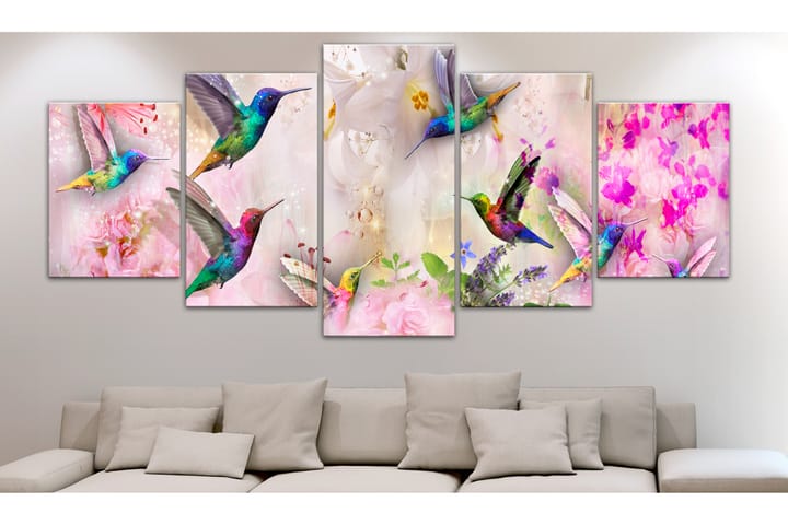 Taulu Colourful Hummingbirds 5 Parts Wide Pink 100x50 - Artgeist sp. z o. o. - Sisustustuotteet - Taulu & taide - Canvas-taulu