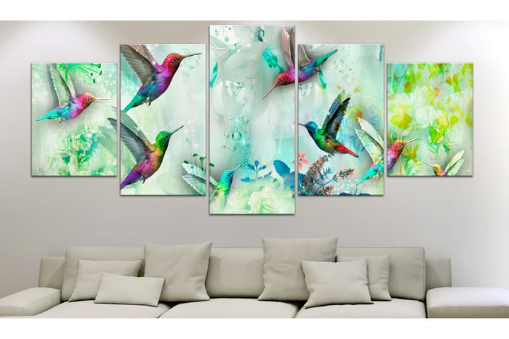 Taulu Colourful Hummingbirds 5 Parts Wide Green 100x50 - Artgeist sp. z o. o. - Sisustustuotteet - Taulu & taide - Canvas-taulu