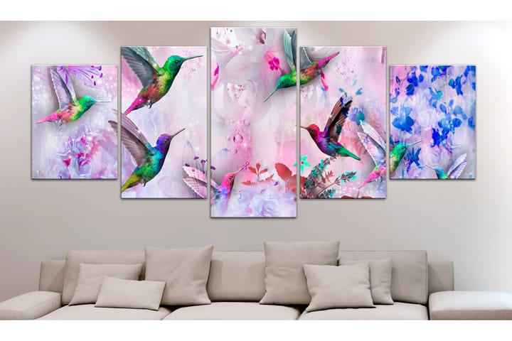 Taulu Colourful Hummingbirds 5 Parts Wide Violet 200x100 - Artgeist sp. z o. o. - Sisustustuotteet - Taulu & taide - Canvas-taulu