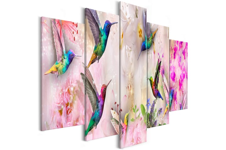 Taulu Colourful Hummingbirds 5 Parts Wide Pink 100x50 - Artgeist sp. z o. o. - Sisustustuotteet - Taulu & taide - Canvas-taulu