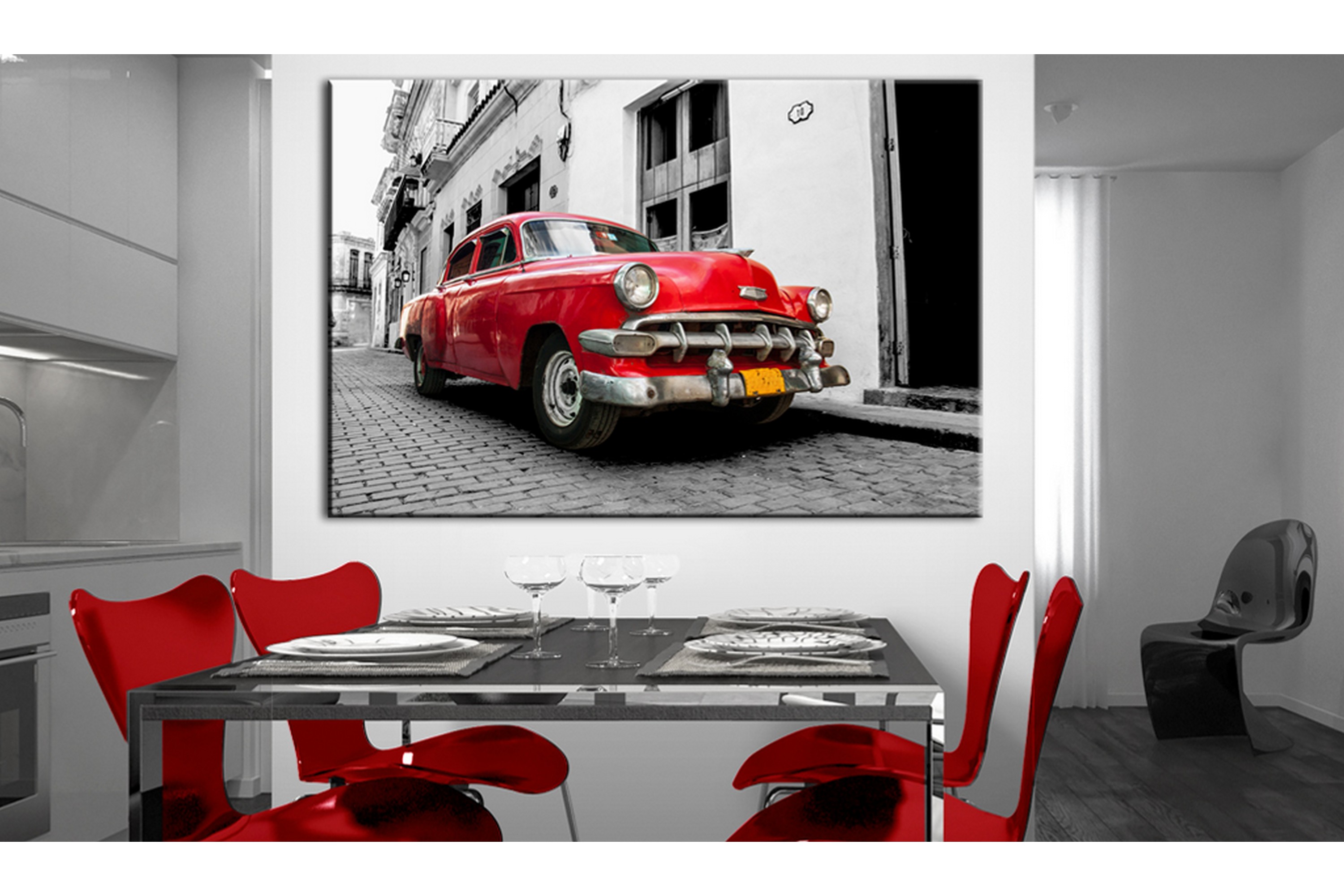 Taulu Cuban Classic Car (Red) 90x60 - Artgeist sp. z o. o.