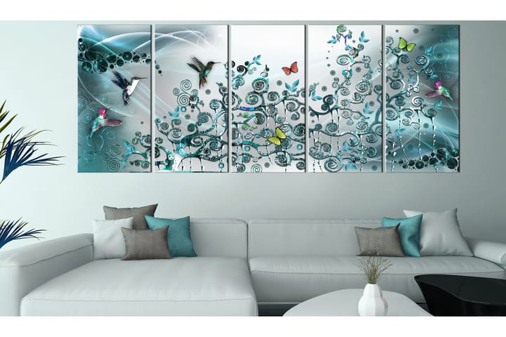 Taulu Hummingbirds Dance 5 Parts Turquoise Narrow 225x90 - Artgeist sp. z o. o. - Sisustustuotteet - Taulu & taide - Canvas-taulu