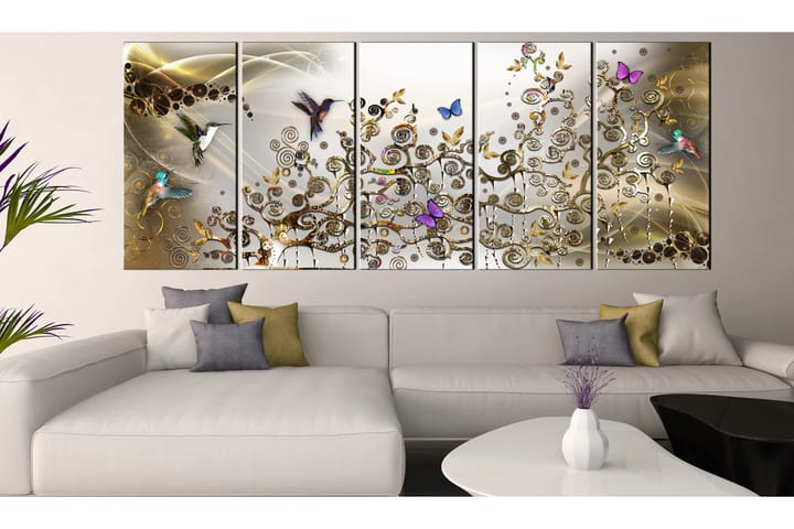 Taulu Hummingbirds Dance 5 Parts Gold Narrow 225x90 - Artgeist sp. z o. o. - Sisustustuotteet - Taulu & taide - Canvas-taulu