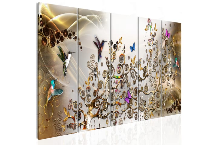 Taulu Hummingbirds Dance 5 Parts Gold Narrow 225x90 - Artgeist sp. z o. o. - Sisustustuotteet - Taulu & taide - Canvas-taulu