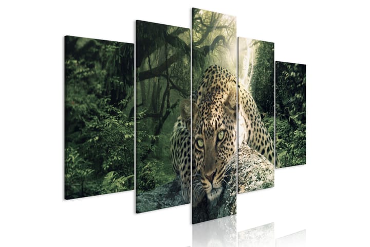 Taulu Leopard Lying 5 Parts Wide Pale Green 200x100 - Artgeist sp. z o. o. - Sisustustuotteet - Taulu & taide - Canvas-taulu