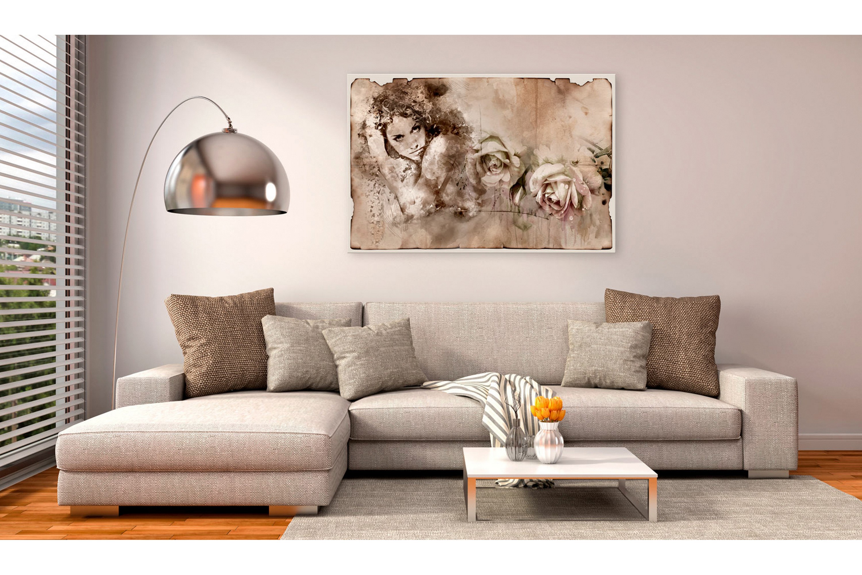 Taulu Retro Style: Woman and Roses 90x60 - Artgeist sp. z o. o.