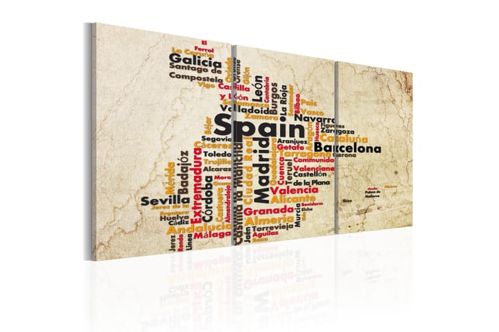 Taulu Spanien Text Kartan Färger Flaggan 120x60 - Artgeist sp. z o. o. - Canvas-taulu - Seinäkoristeet
