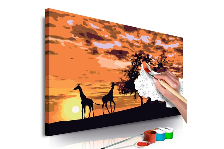 Tee-se-itse Maalaus Savannah Giraffes & Elephants 60x40 cm - Artgeist sp. z o. o. - Sisustustuotteet - Taulu & taide - Maalaa itse - Tee se itse -taulu