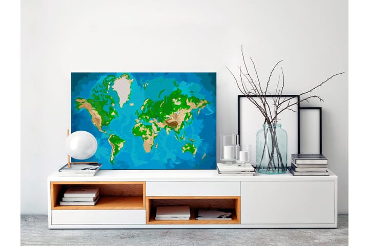 Tee-se-itse Maalaus World Map Blue & Green 60x40 cm - Artgeist sp. z o. o. - Sisustustuotteet - Taulu & taide - Maalaa itse - Tee se itse -taulu