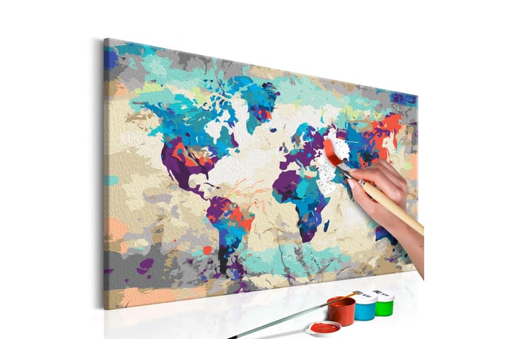 Tee-se-itse Maalaus World Map Blue & Red 60x40 cm - Artgeist sp. z o. o. - Sisustustuotteet - Taulu & taide - Maalaa itse - Tee se itse -taulu