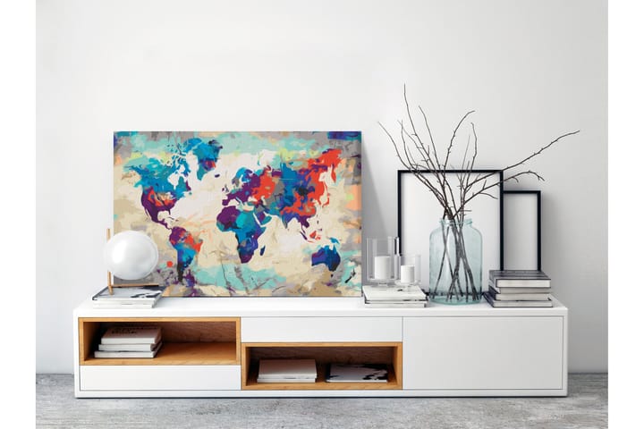 Tee-se-itse Maalaus World Map Blue & Red 60x40 cm - Artgeist sp. z o. o. - Sisustustuotteet - Taulu & taide - Maalaa itse - Tee se itse -taulu