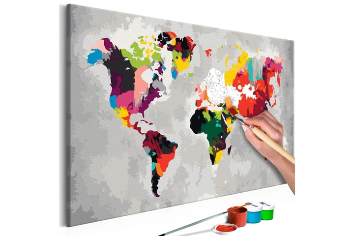 Tee-se-itse Maalaus World Map Bright Colours 60x40 cm - Artgeist sp. z o. o. - Sisustustuotteet - Taulu & taide - Maalaa itse - Tee se itse -taulu