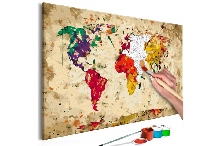 Tee-se-itse Maalaus World Map Colour Splashes 60x40 cm - Artgeist sp. z o. o. - Sisustustuotteet - Taulu & taide - Maalaa itse - Tee se itse -taulu