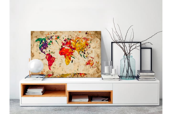 Tee-se-itse Maalaus World Map Colour Splashes 60x40 cm - Artgeist sp. z o. o. - Sisustustuotteet - Taulu & taide - Maalaa itse - Tee se itse -taulu