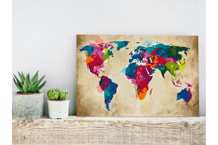 Tee-se-itse Maalaus World Map Colourful 60x40 cm - Artgeist sp. z o. o. - Sisustustuotteet - Taulu & taide - Maalaa itse - Tee se itse -taulu